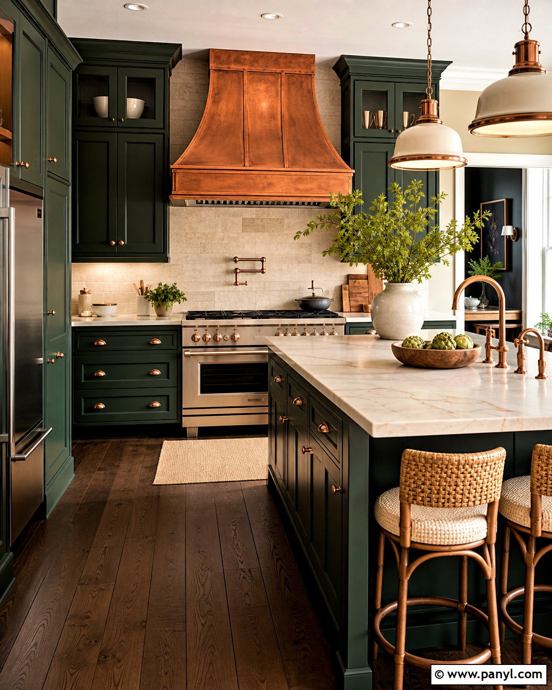 Hunter Green Kitchen Cabinets With Copper Accents - 20 green kitchen cabinets