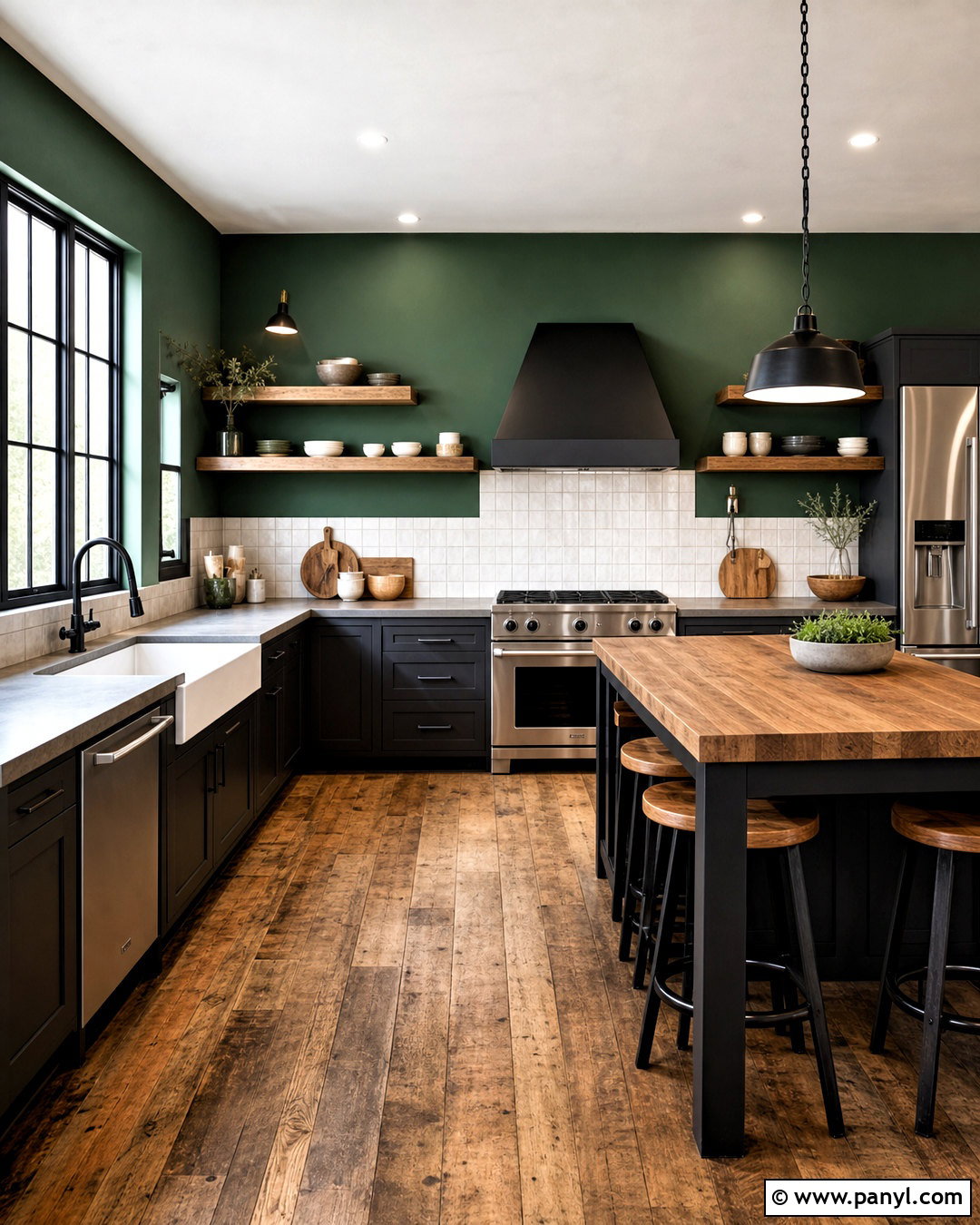 Hunter Green Kitchen Walls With Industrial Details - 20 green paint kitchen walls