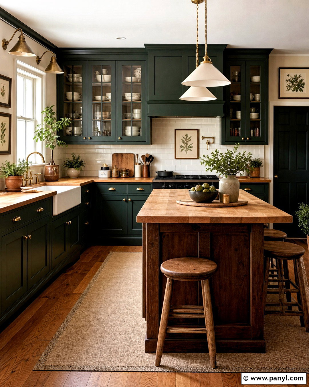 Hunter Green Kitchen With Butcher Block - 20 green and brown kitchen ideas