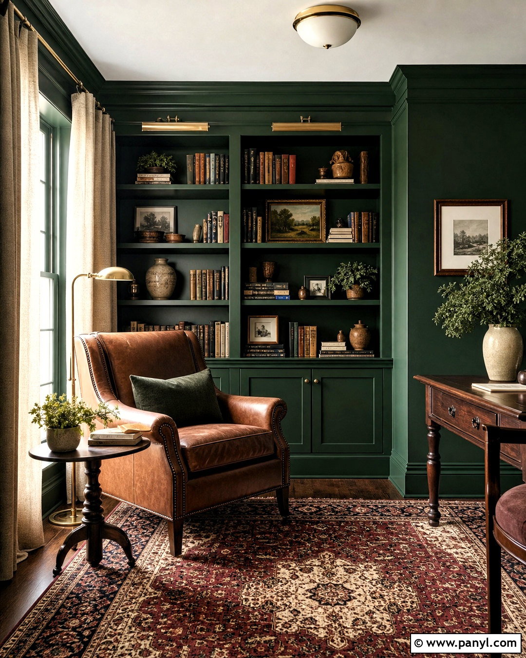 Hunter Green Library - 20 green wall color ideas