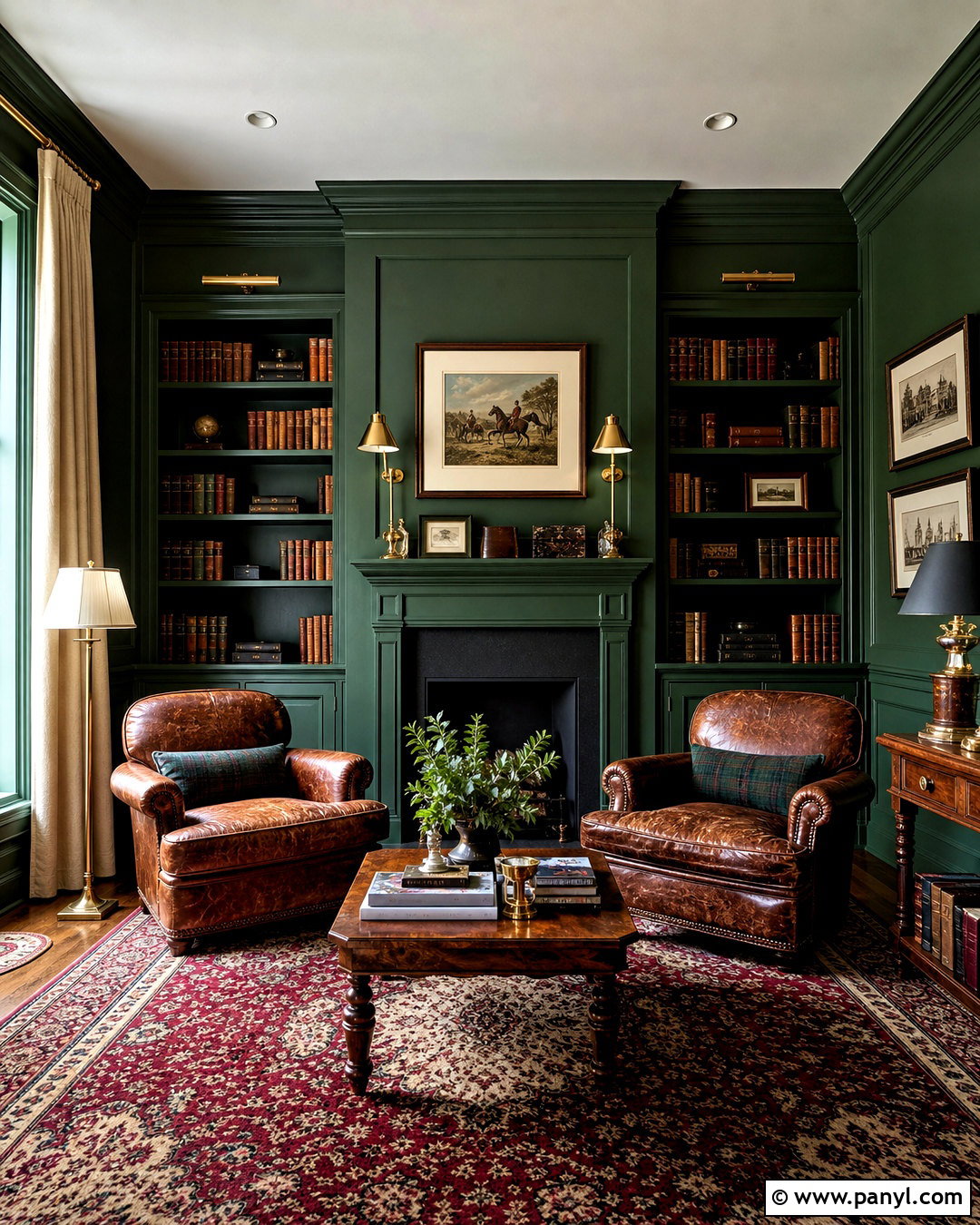 Hunter Green Library - 20 green interior paint ideas