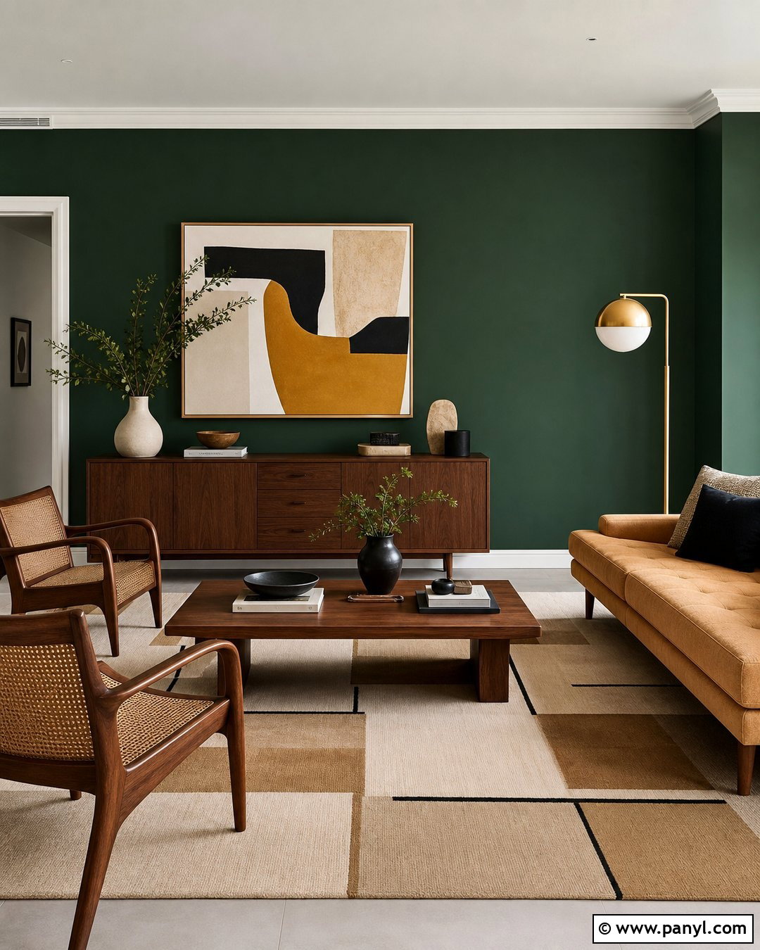 Hunter Green Midcentury Accent Wall - 30 hunter green accent wall ideas