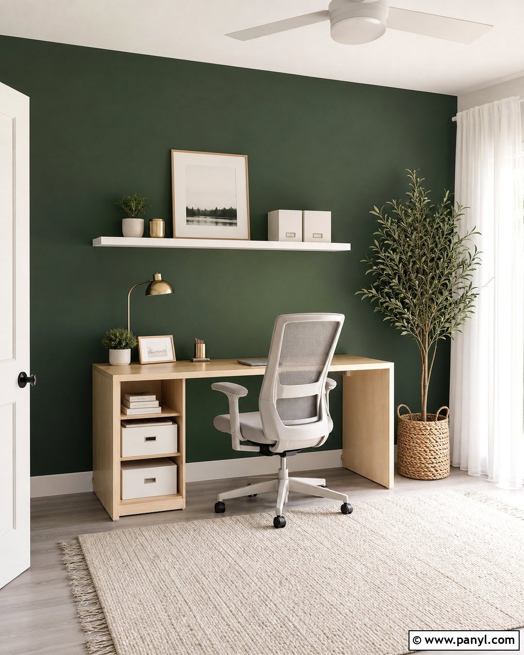 Hunter Green Minimalist Office Accent Wall - 30 hunter green accent wall ideas