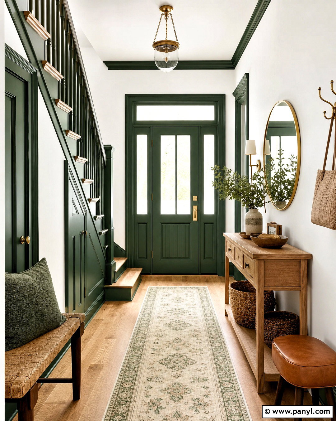Hunter Green Trim Entryway - 20 white walls green trim ideas