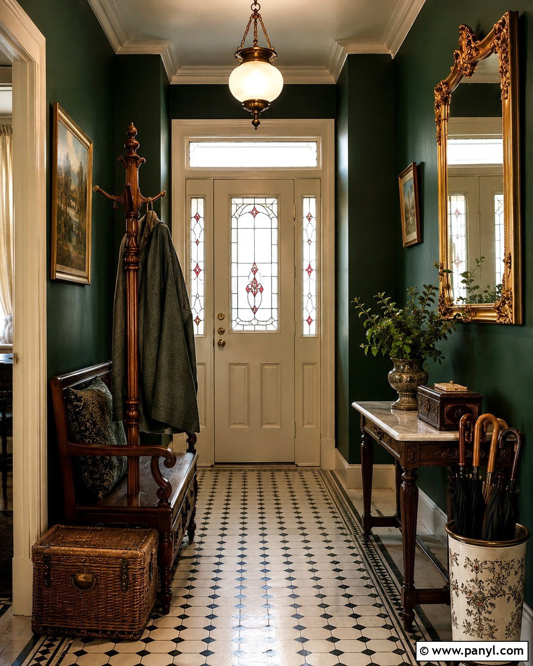 Hunter Green Victorian Entryway - 20 Victorian Green Walls