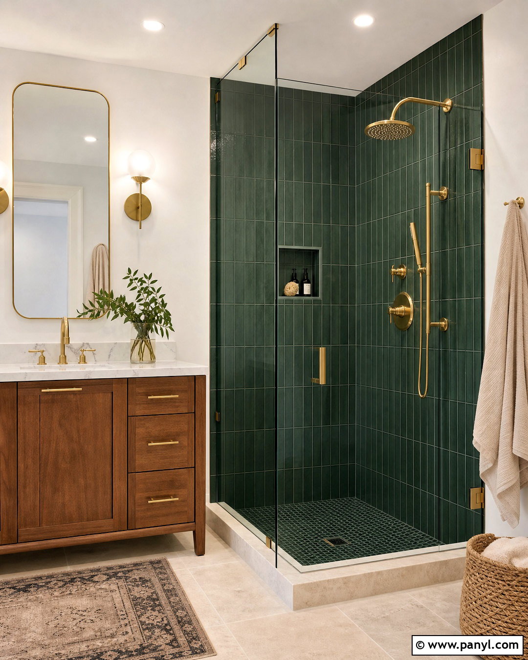 Hunter Green Walk-In Shower - 20 hunter green bathroom ideas