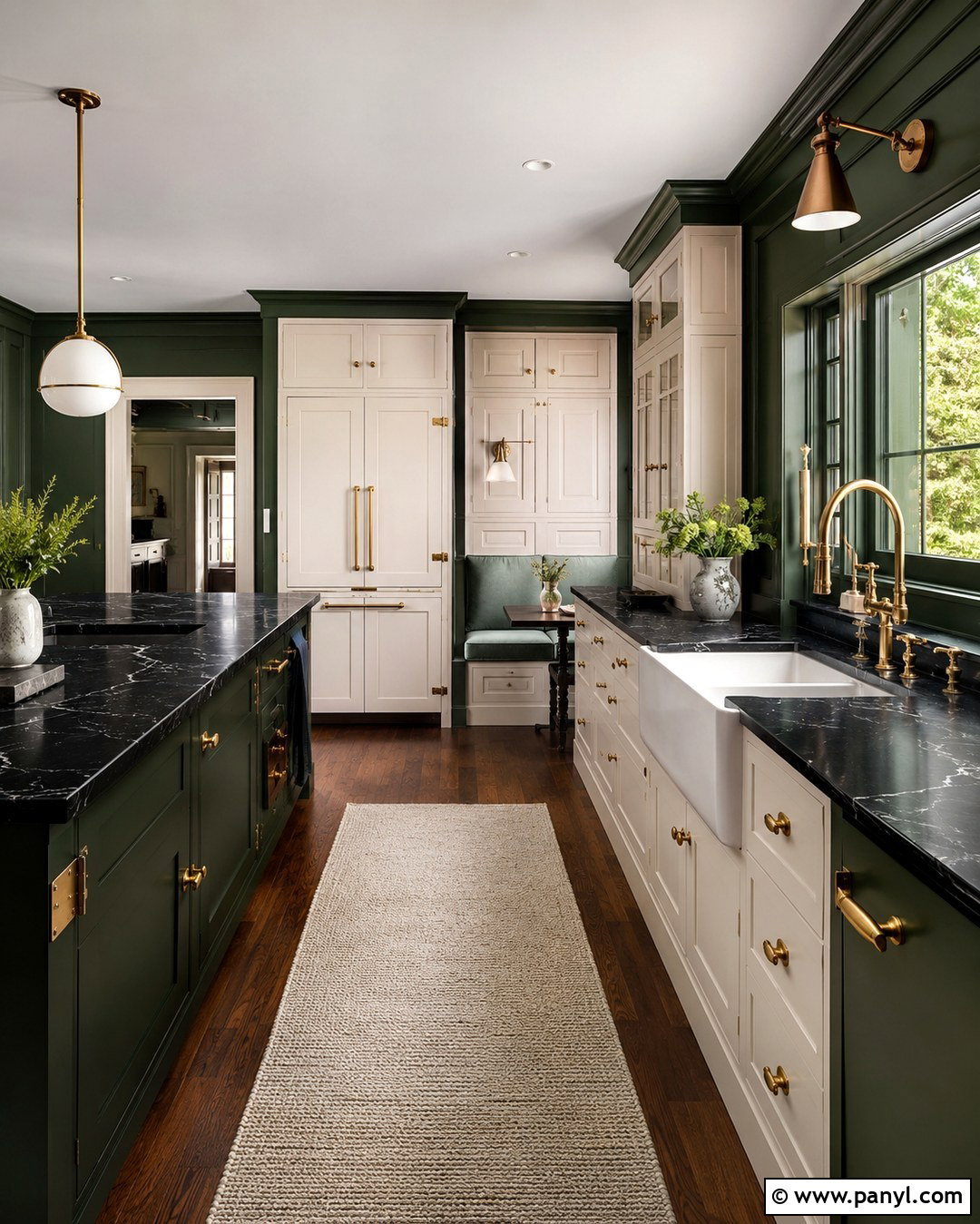 Hunter Green Walls With Black Marble Countertops - 20 Black And White Kitchen With Green Walls