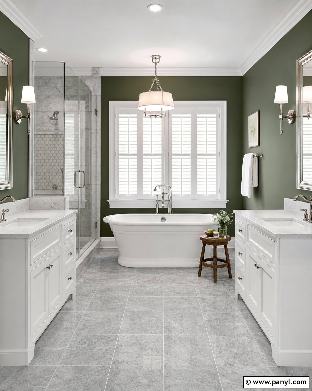 Hunter Green Walls With Gray Marble Floor Tiles - 20 Grey Tiles Green Walls
