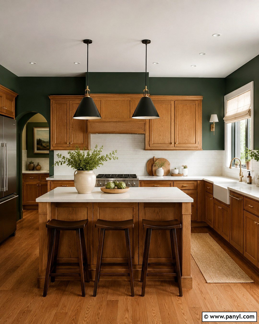 Hunter Green Walls With Honey Oak Cabinets - 20 Dark Green Kitchen Walls Oak Cabinets
