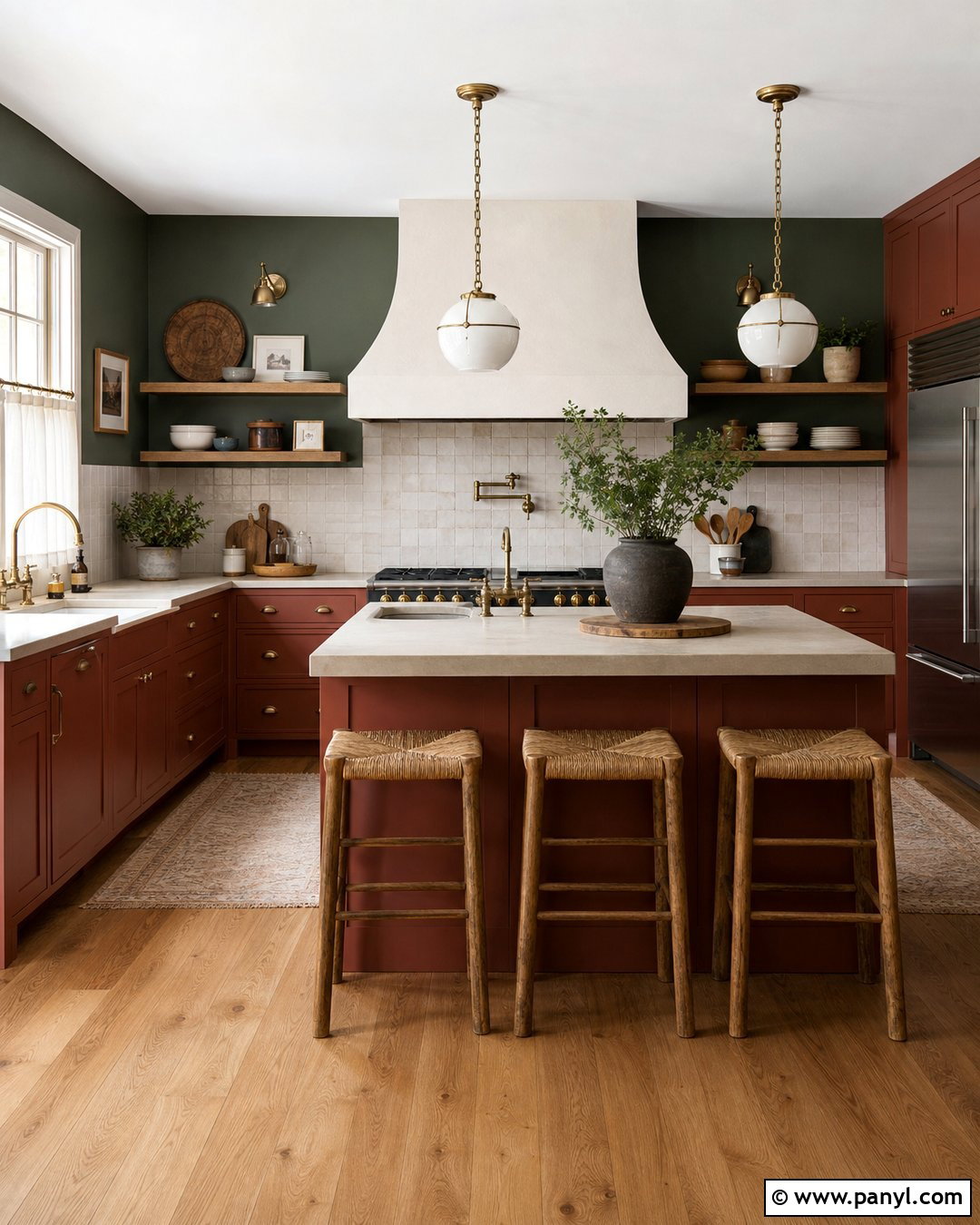 Hunter Green Walls With Red Clay Cabinets - 20 Red And Green Wall Paint Ideas