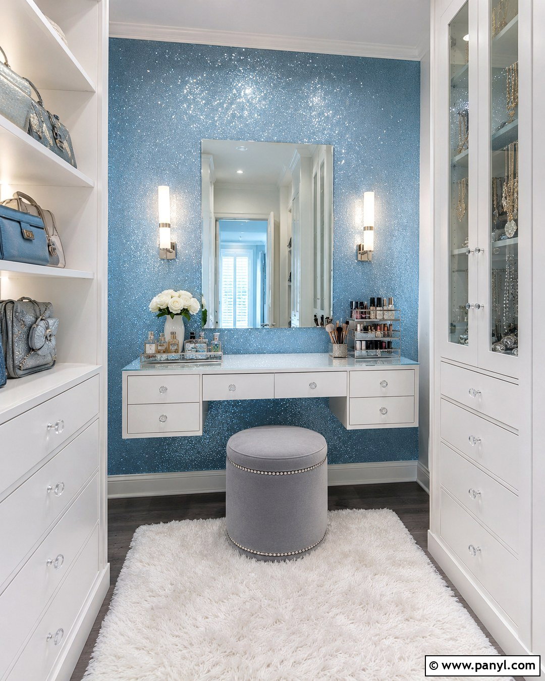 Ice Blue Glitter Dressing Room Wall - 20 Blue Glitter Wall Paint Ideas
