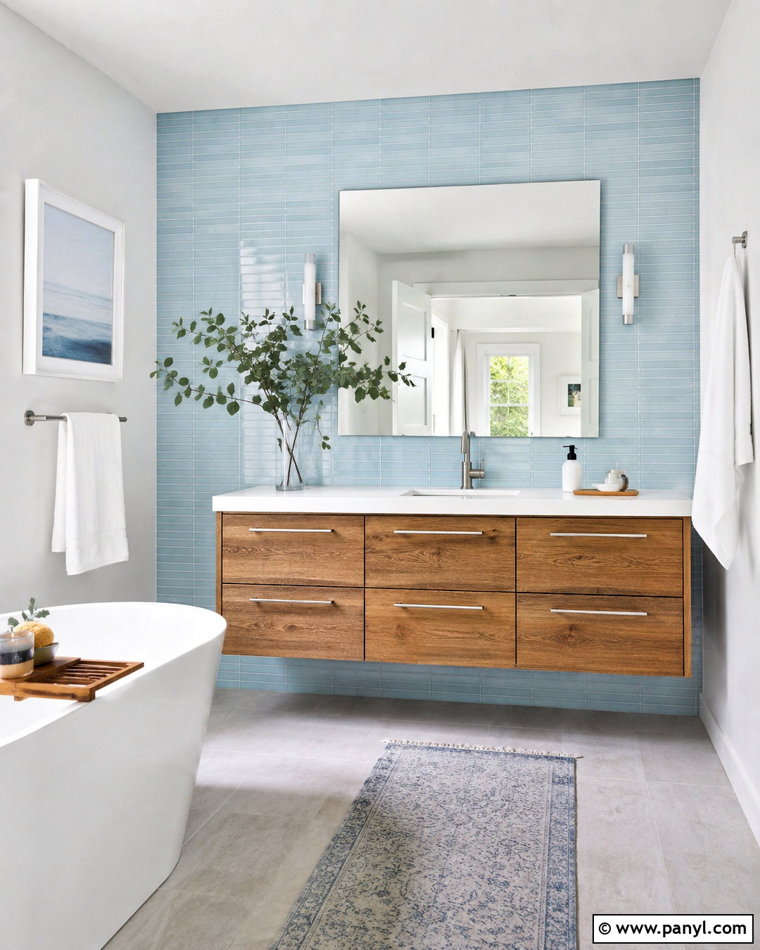 Icy Blue Bathroom Accent Wall - 20 cool tone accent wall ideas