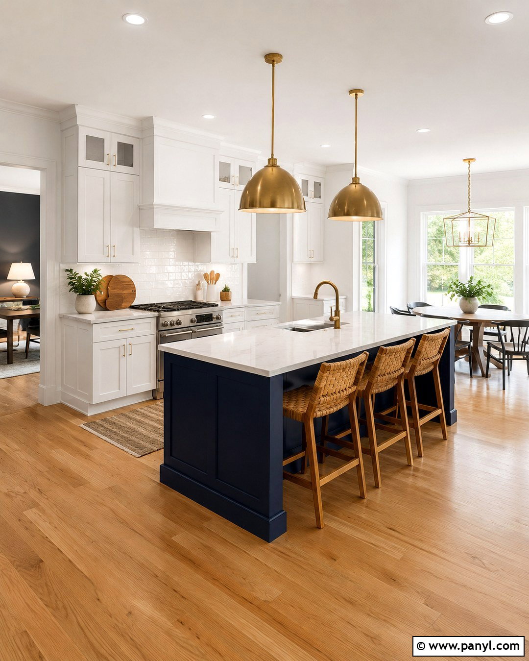 Incredible White Walls With A Navy Kitchen Island - 20 Sherwin Williams Incredible White Walls