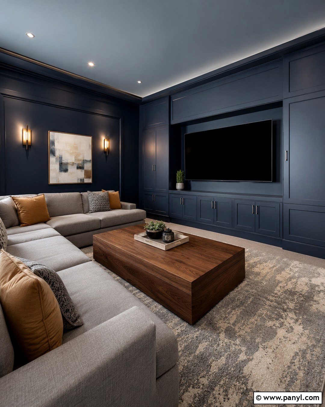 Indigo And Gray Media Room - 20 Indigo Wall Color Ideas