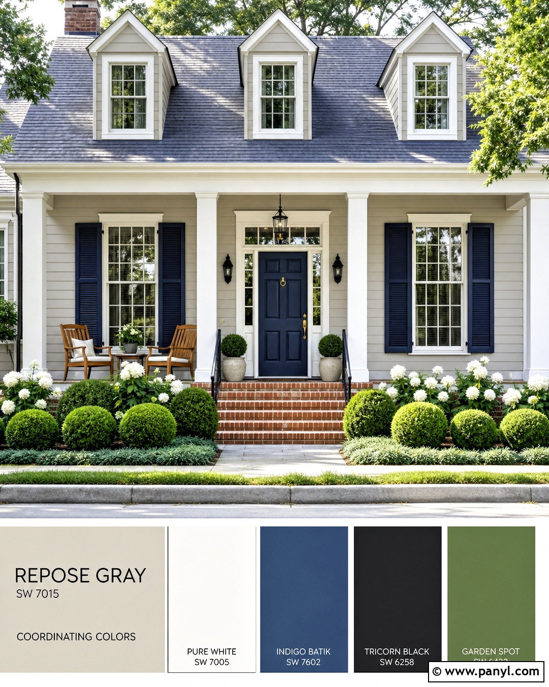 Indigo Batik Front Door With Repose Gray - 20 repose gray coordinating colors