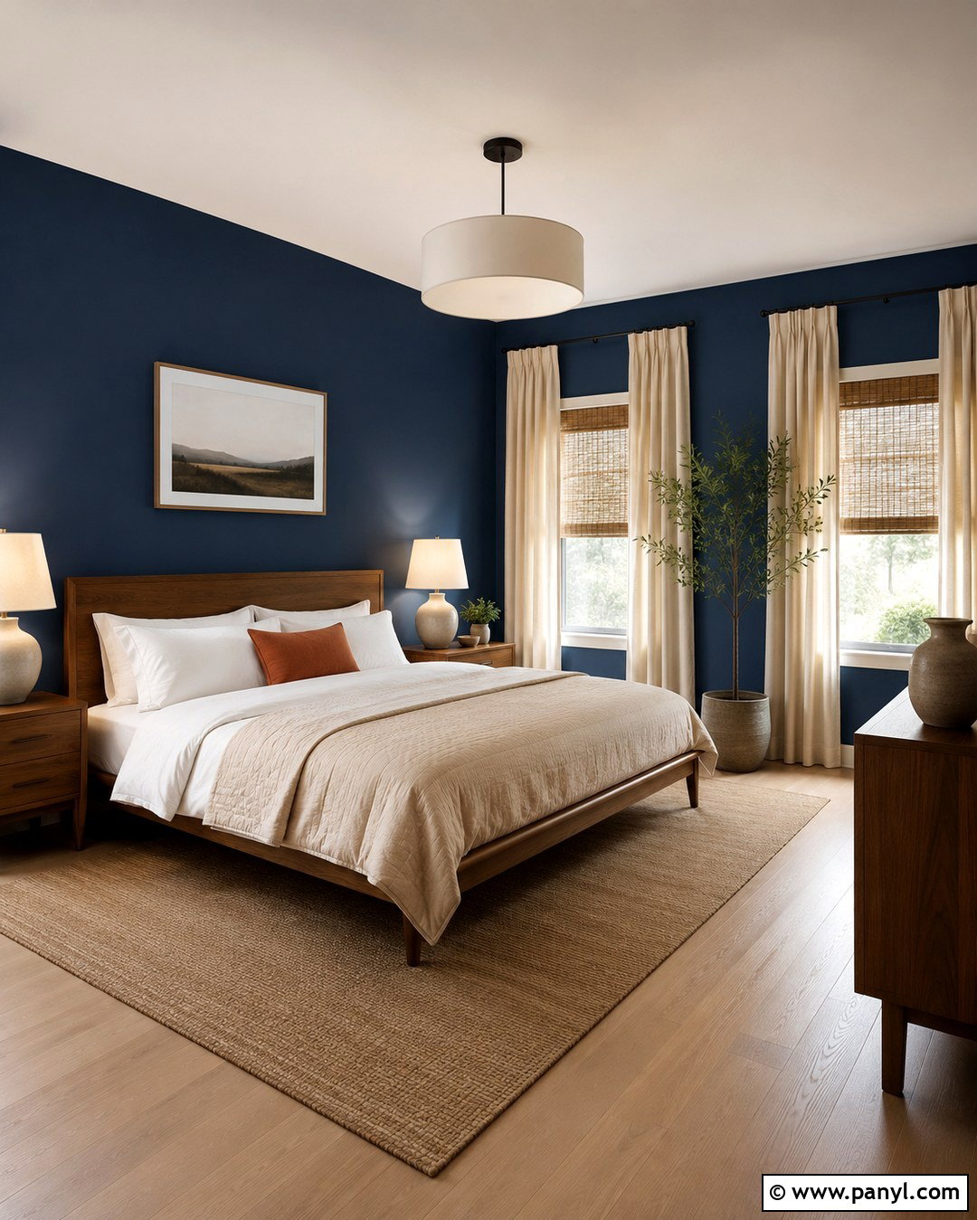 Indigo Bedroom With Natural Wood - 20 Indigo Wall Color Ideas