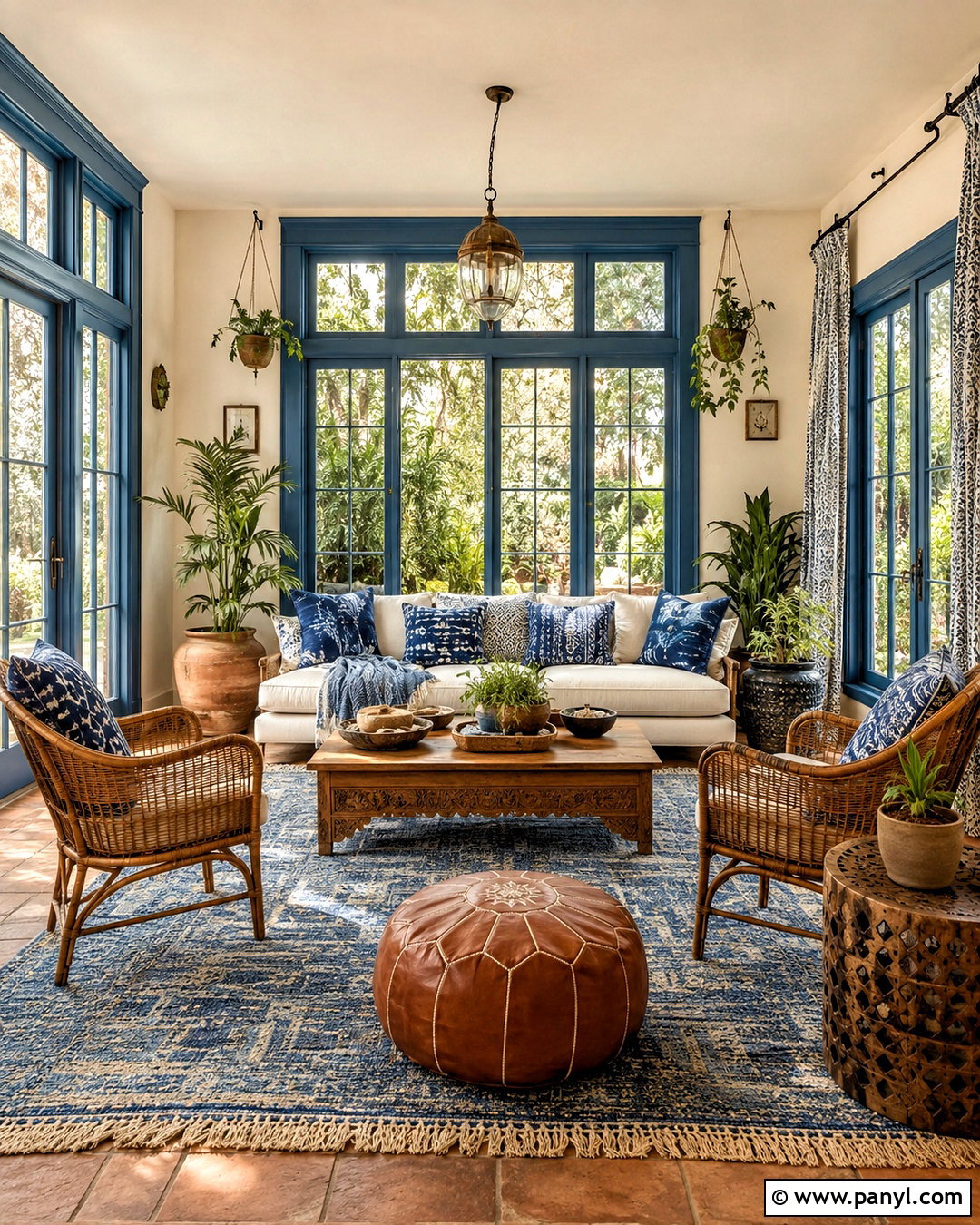 Indigo Boho Sunroom - 20 blue sunroom ideas