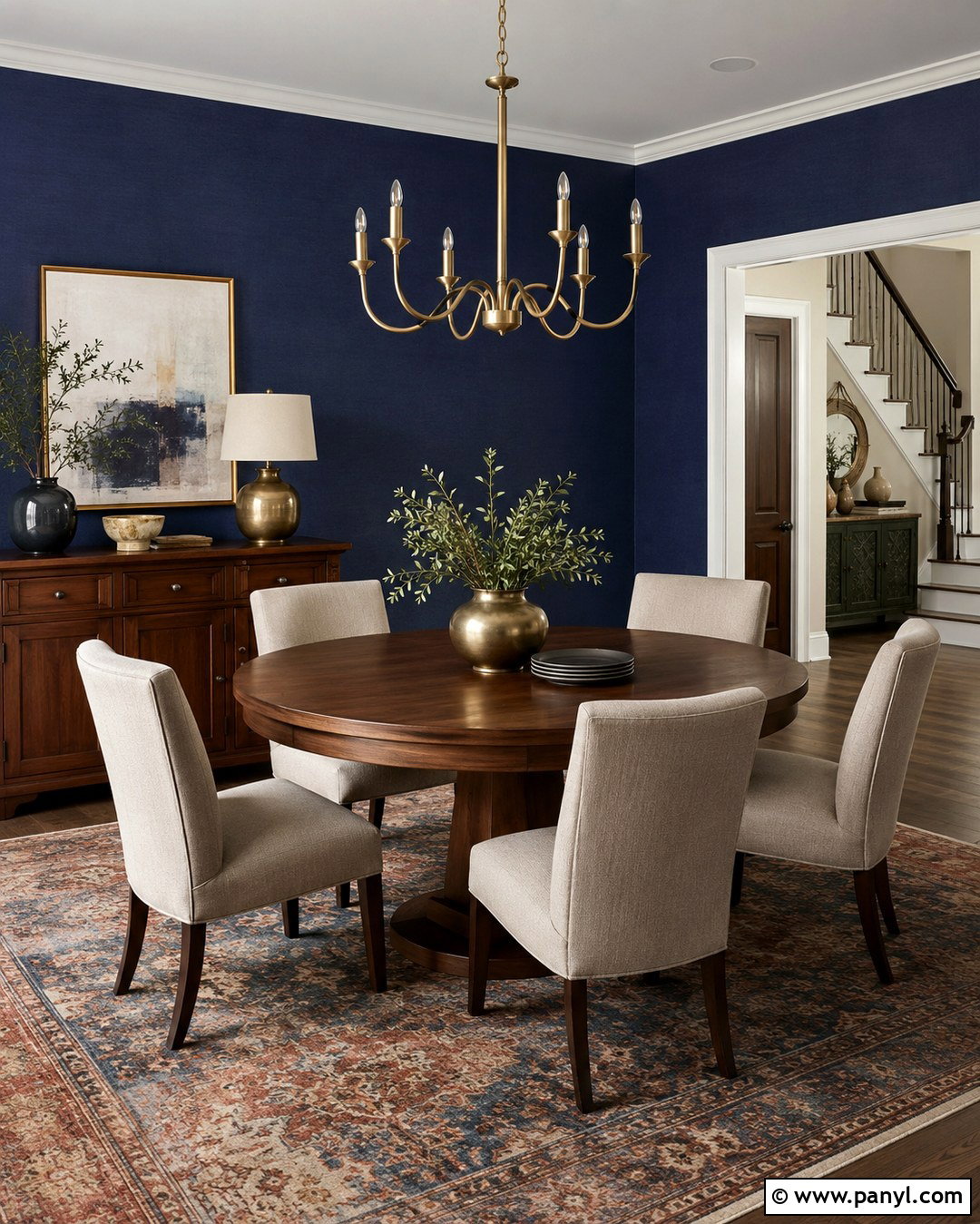 Indigo Dining Room With Brass - 20 Indigo Wall Color Ideas
