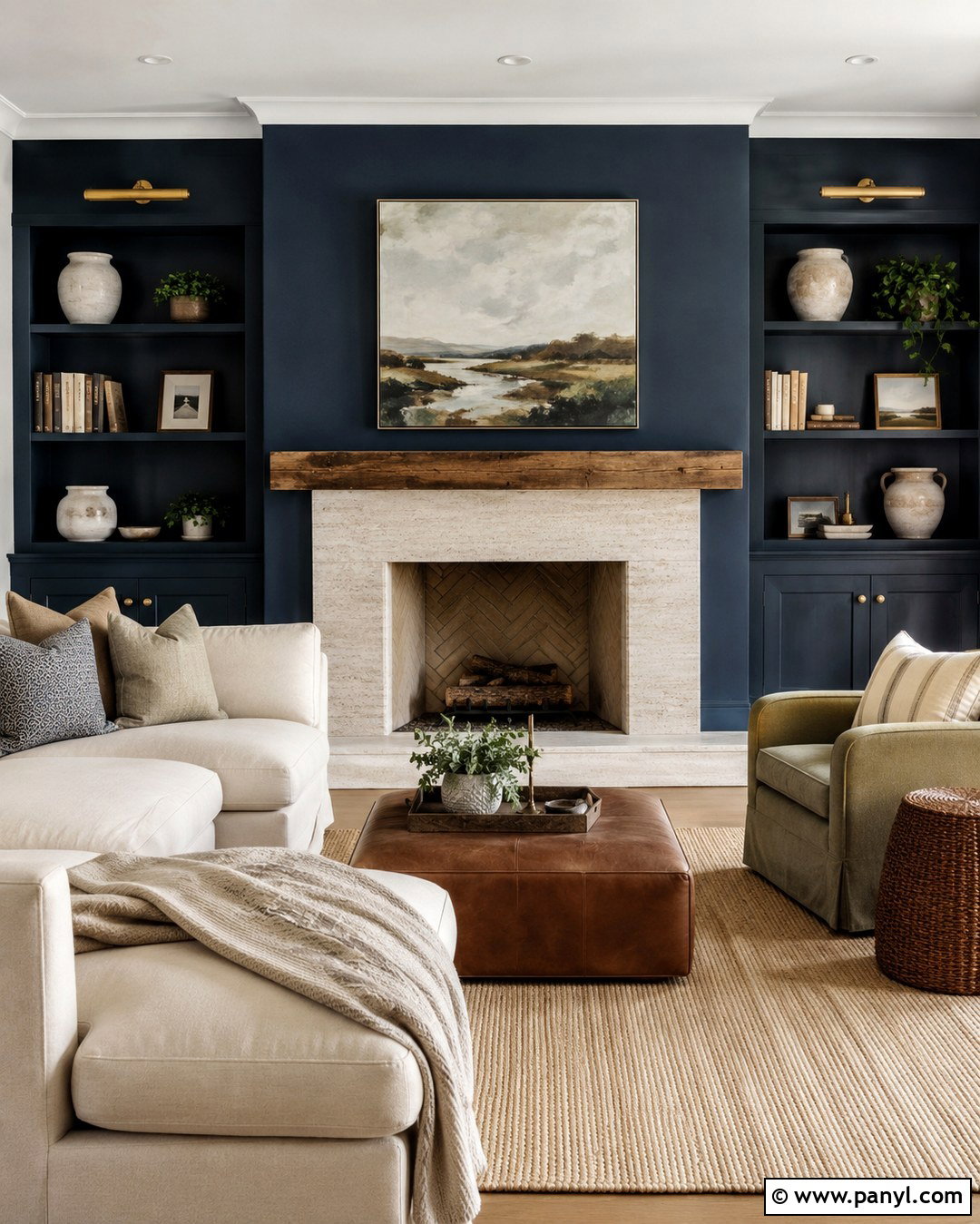Indigo Fireplace Wall With Light Stone - 20 Indigo Wall Color Ideas