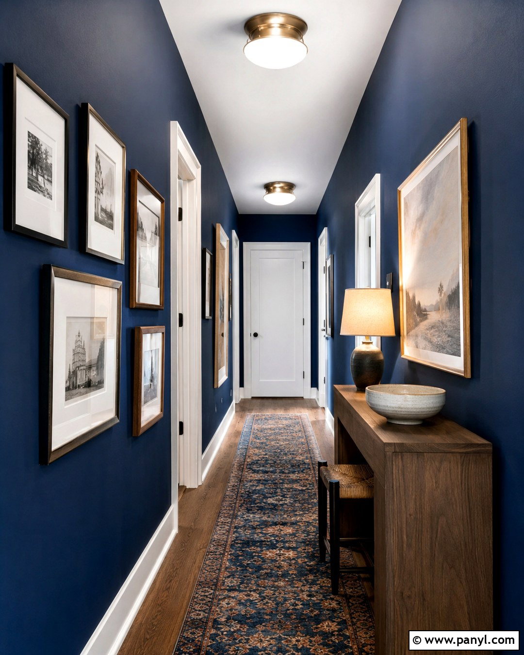 Indigo Gallery Wall Hallway - 20 Indigo Wall Color Ideas
