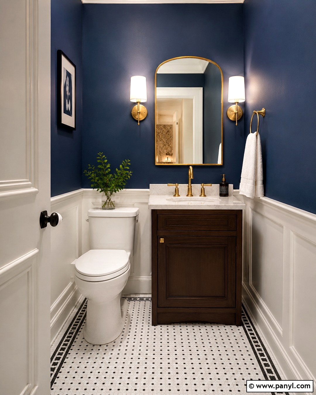 Indigo Powder Room With White Marble - 20 Indigo Wall Color Ideas
