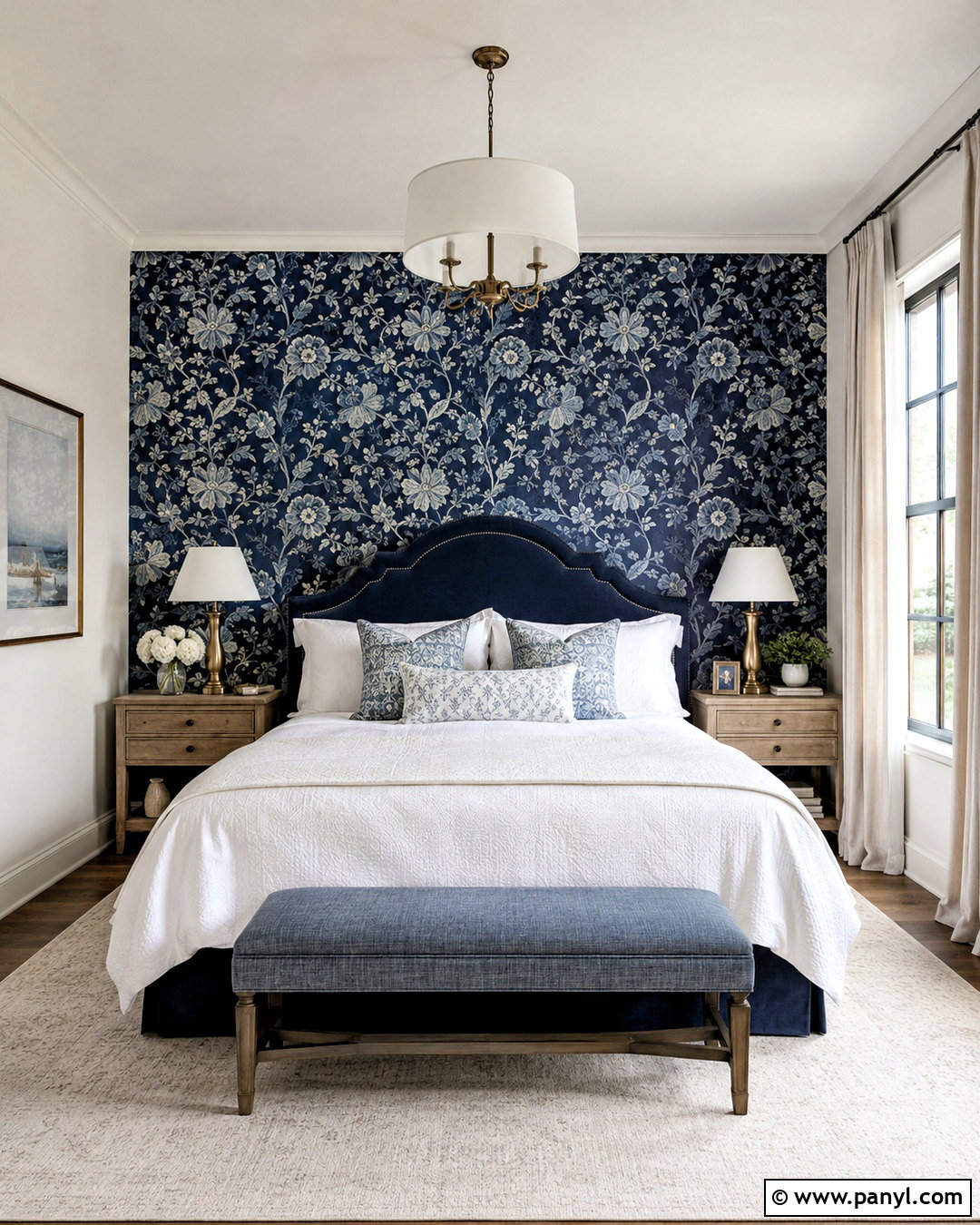Indigo Wallpaper Accent Wall - 20 cool tone accent wall ideas