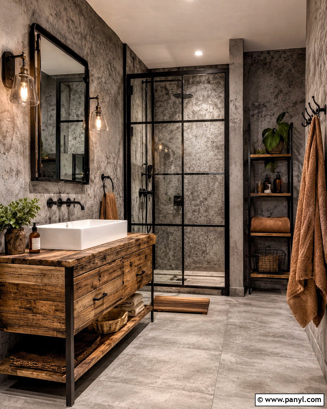 Industrial Bathroom With Dark Grey Walls - 20 dark grey bathroom walls