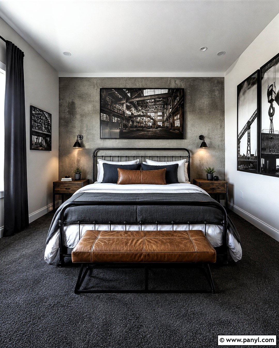 Industrial Bedroom With Dark Grey Carpet - 20 dark grey carpet bedroom ideas