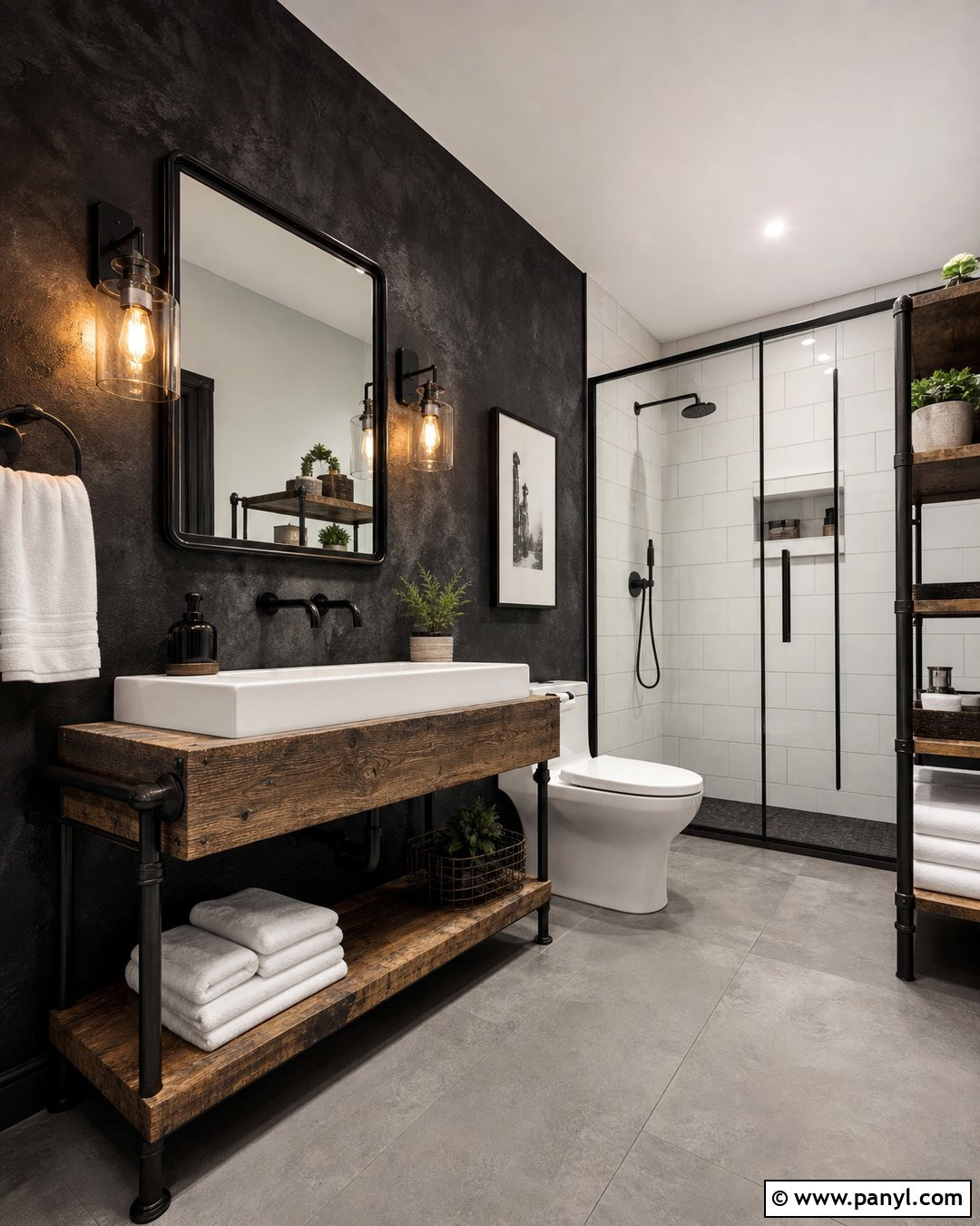 Industrial Black Accent Wall Bathroom - 35 Black Accent Wall Bathroom Ideas