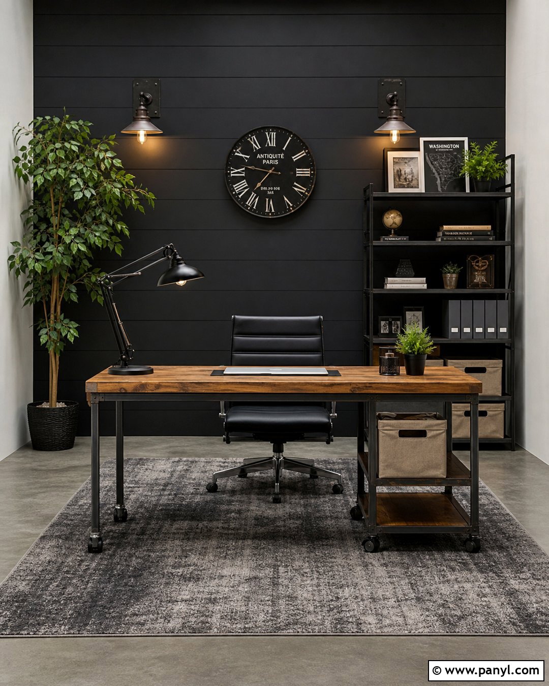 Industrial Black Accent Wall Office - 35 Black Accent Wall Office Ideas