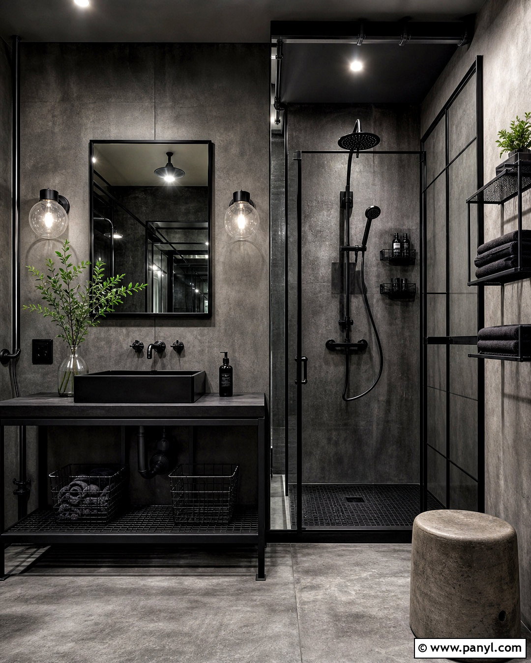 Industrial Black Bathroom - 20 all black bathroom ideas