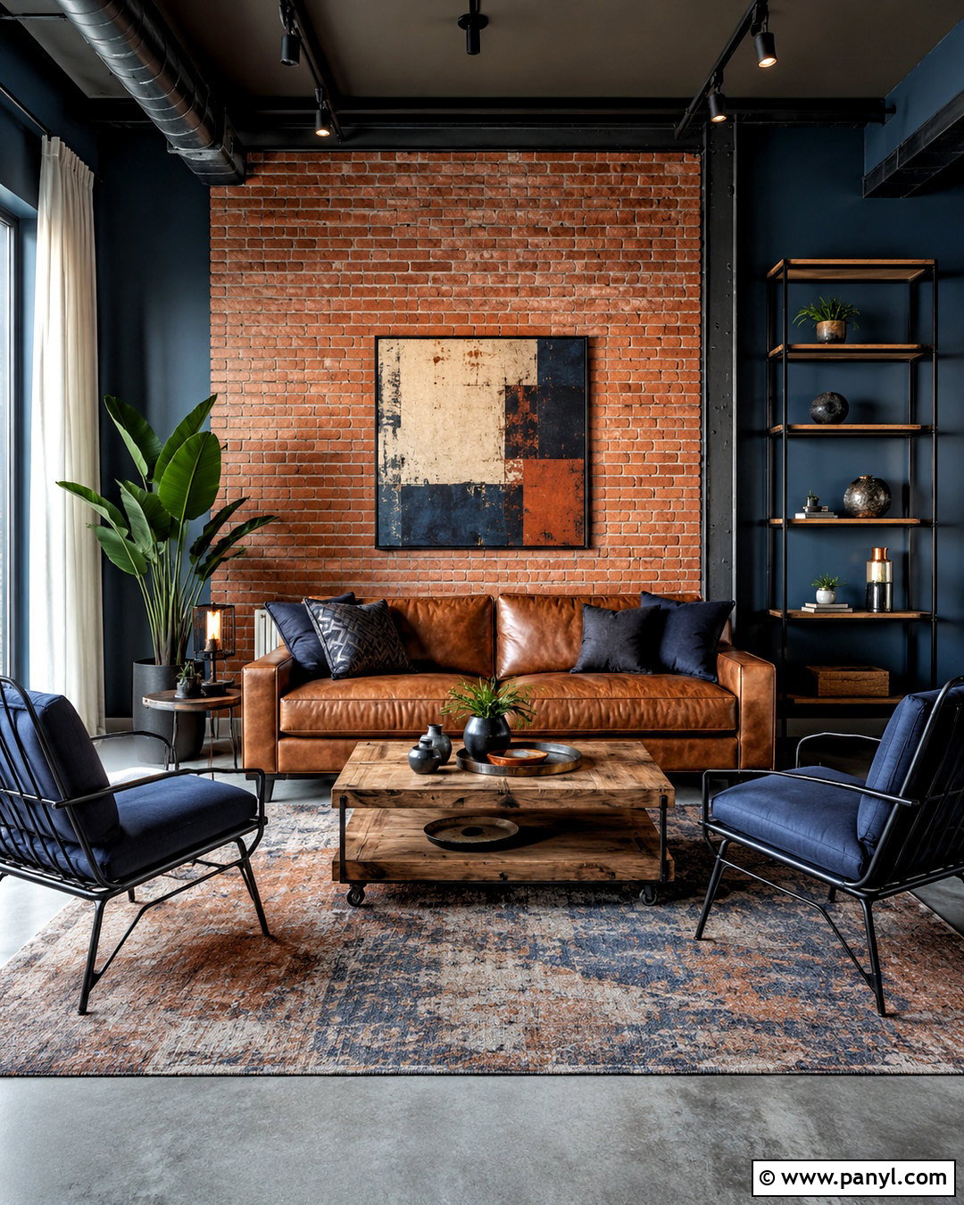 Industrial Blue and Terracotta Living Room - 20 blue and terracotta living room ideas