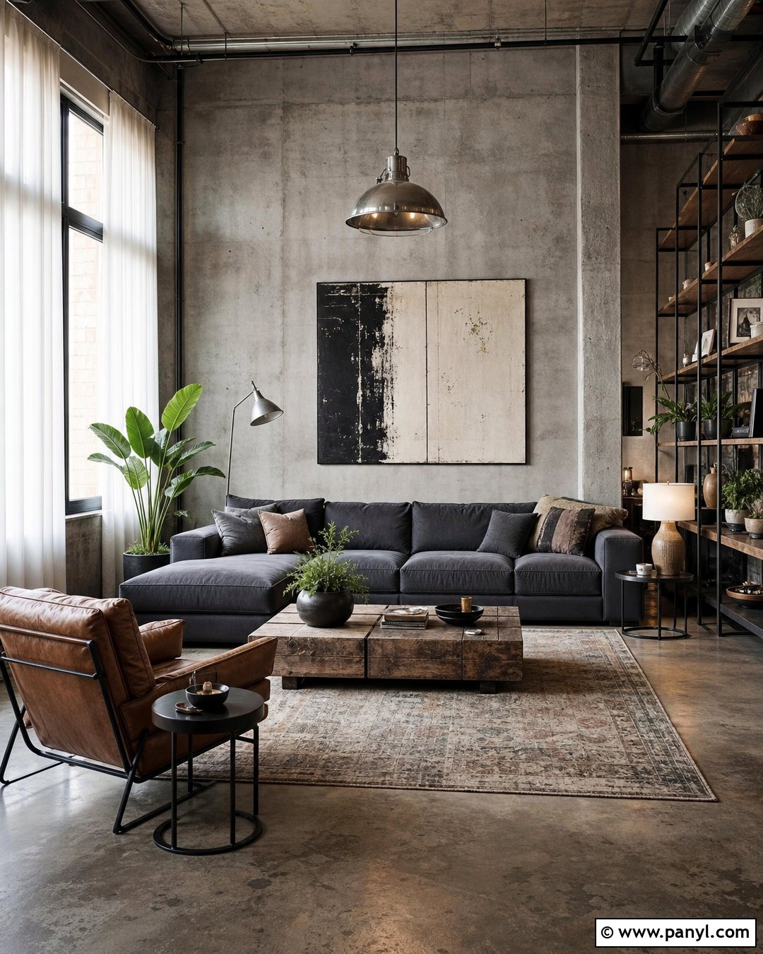 Industrial Concrete Loft Living Room - 20 Paint Color That Looks Like Concrete Ideas