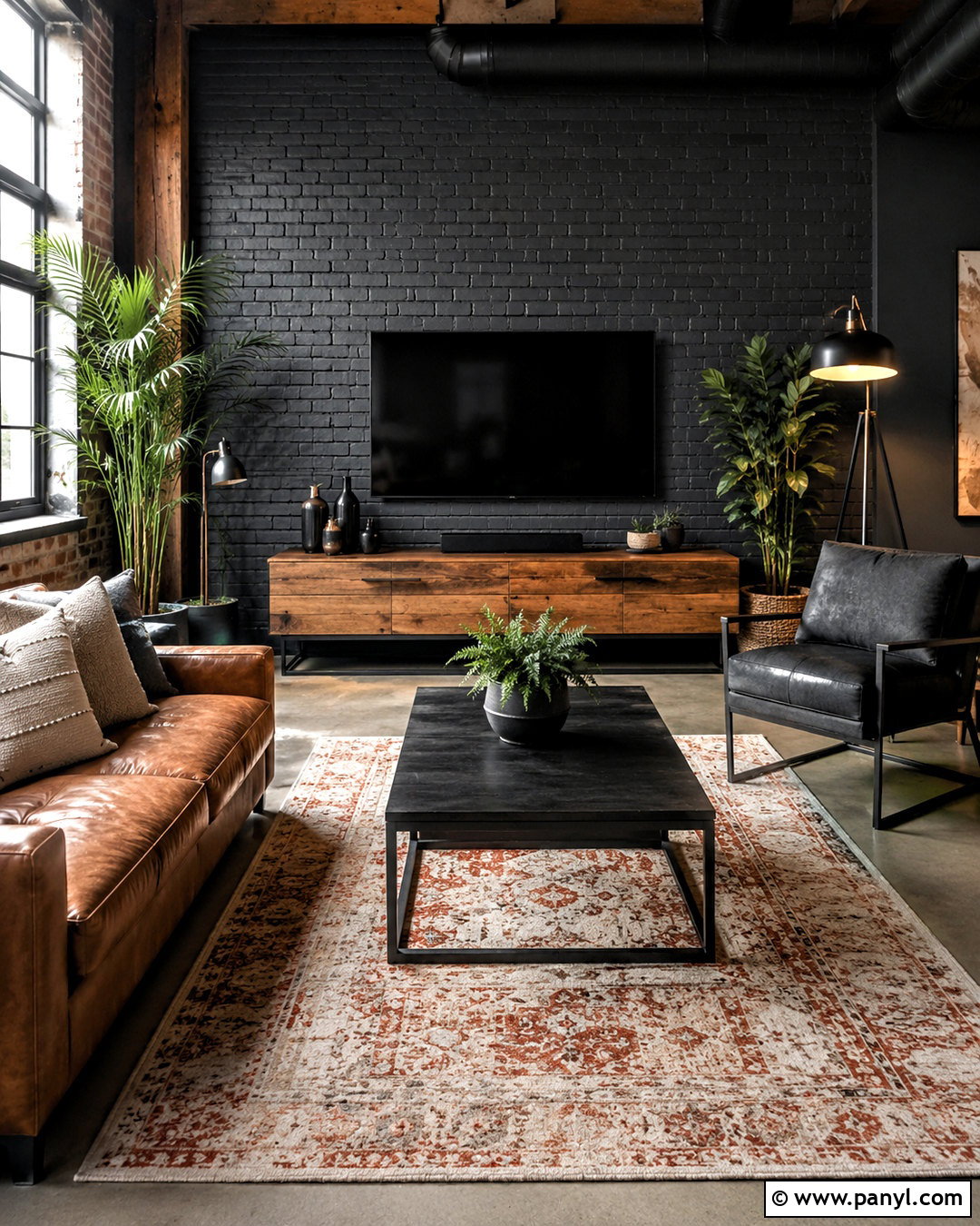 Industrial Dark Brick TV Wall - 20 dark tv wall living room ideas