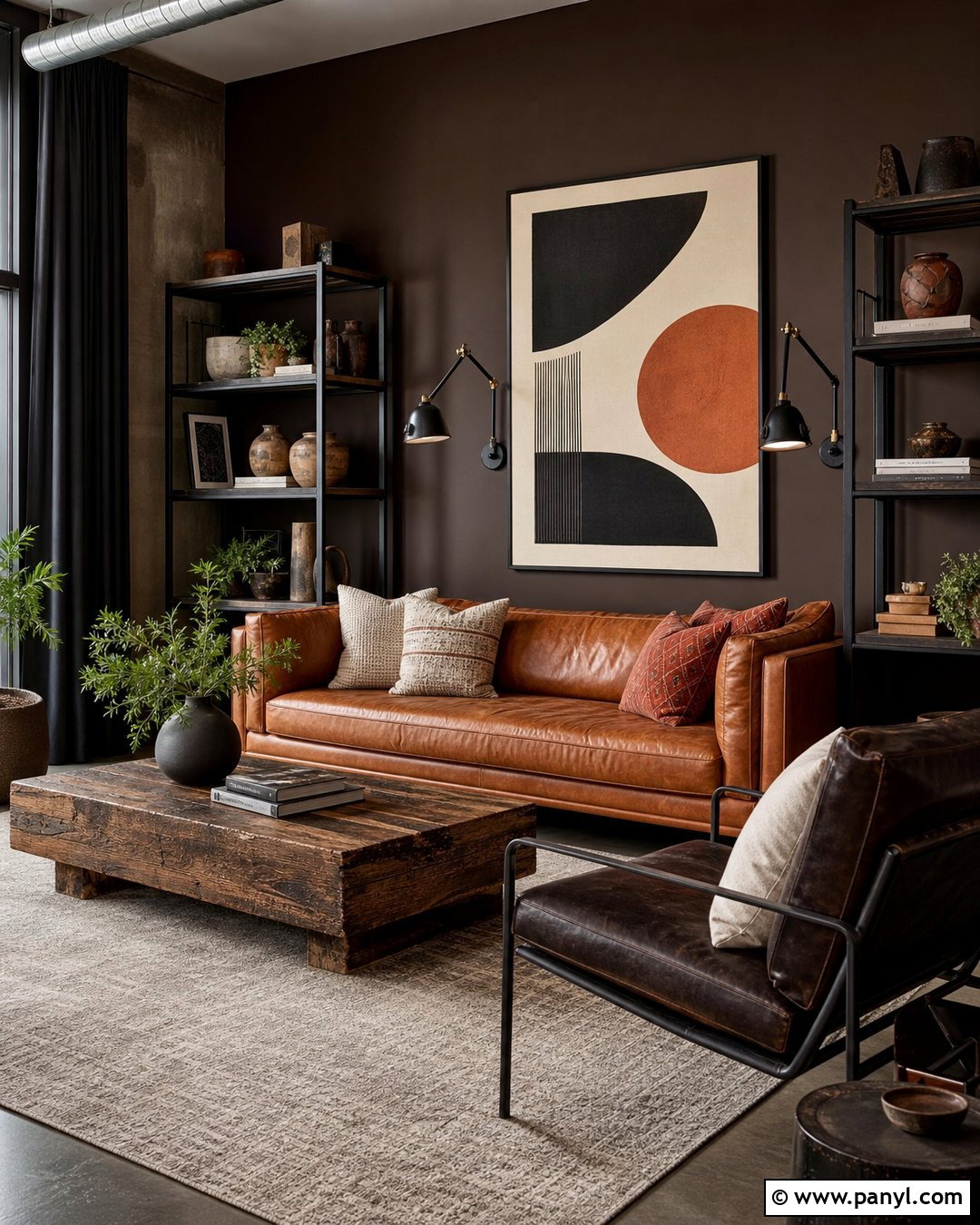 Industrial Dark Brown Accent Wall - 35 Dark Brown Accent Wall Ideas
