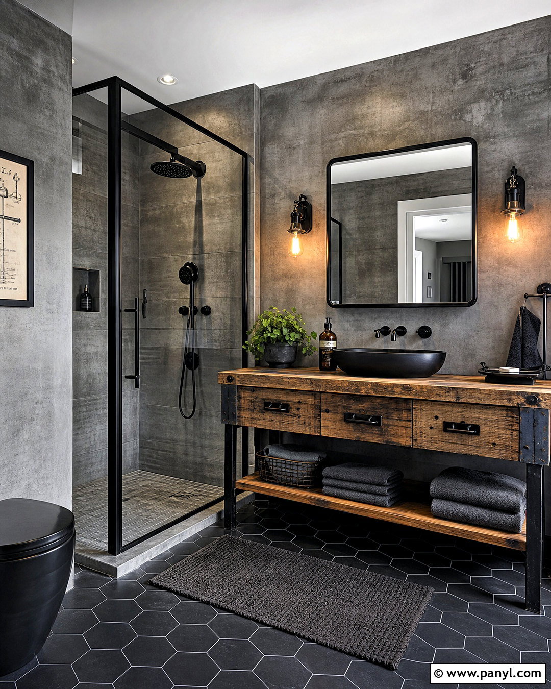 Industrial Dark Gray Bathroom - 20 dark gray bathroom ideas