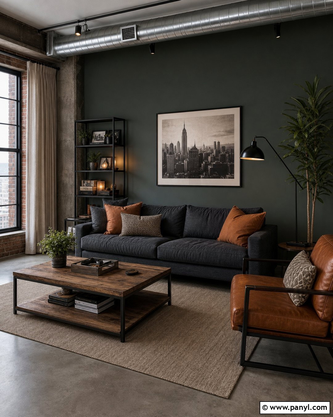 Industrial Dark Green Feature Wall - 30 Dark Green Feature Wall Living Room Ideas