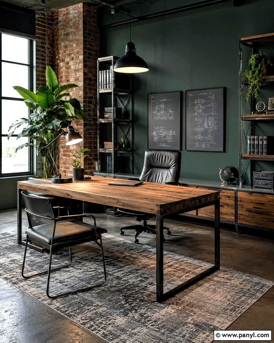 Industrial Dark Green Office - 20 dark green office ideas