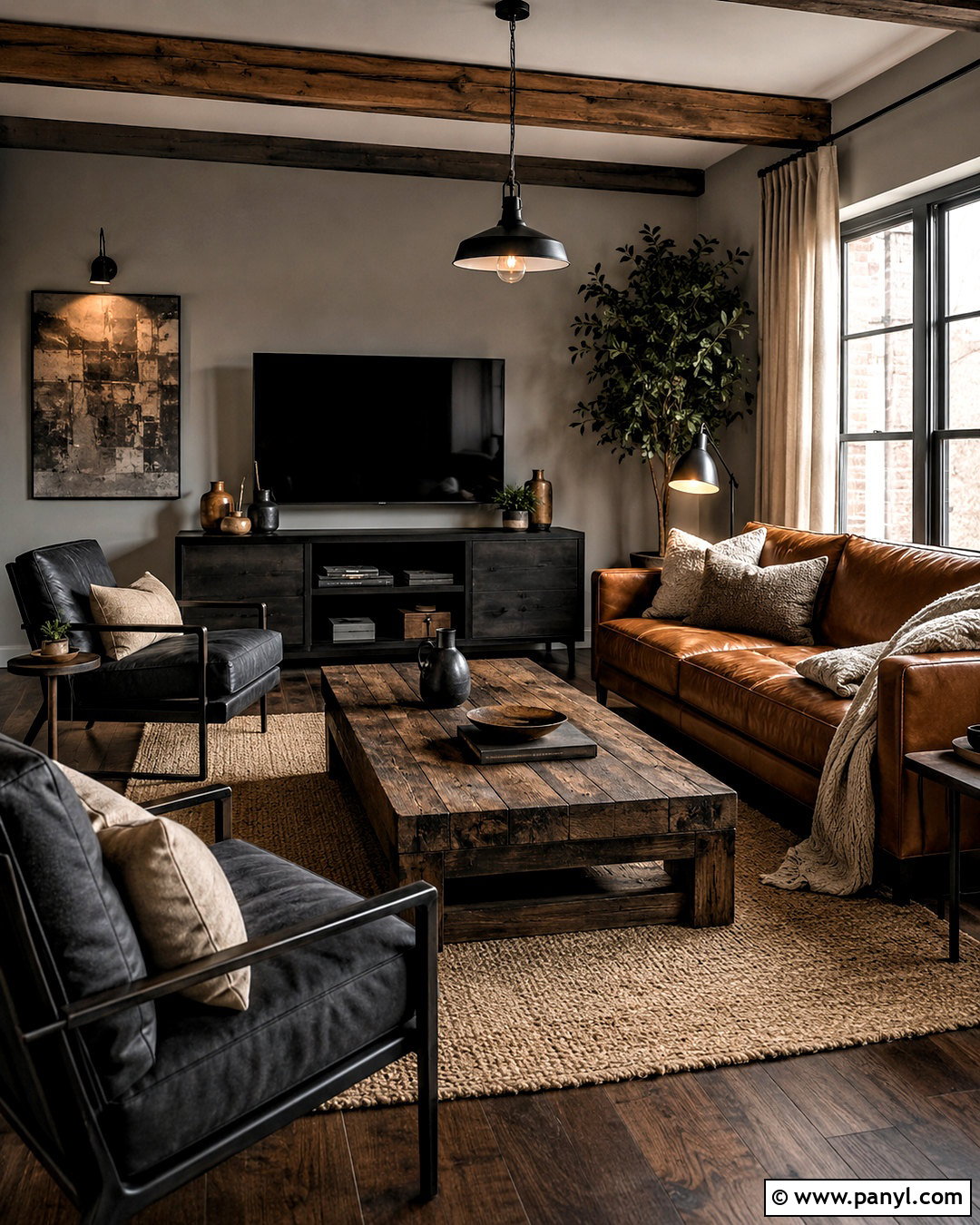 Industrial Dark Wood Living Room - 20 dark wood living room decor ideas