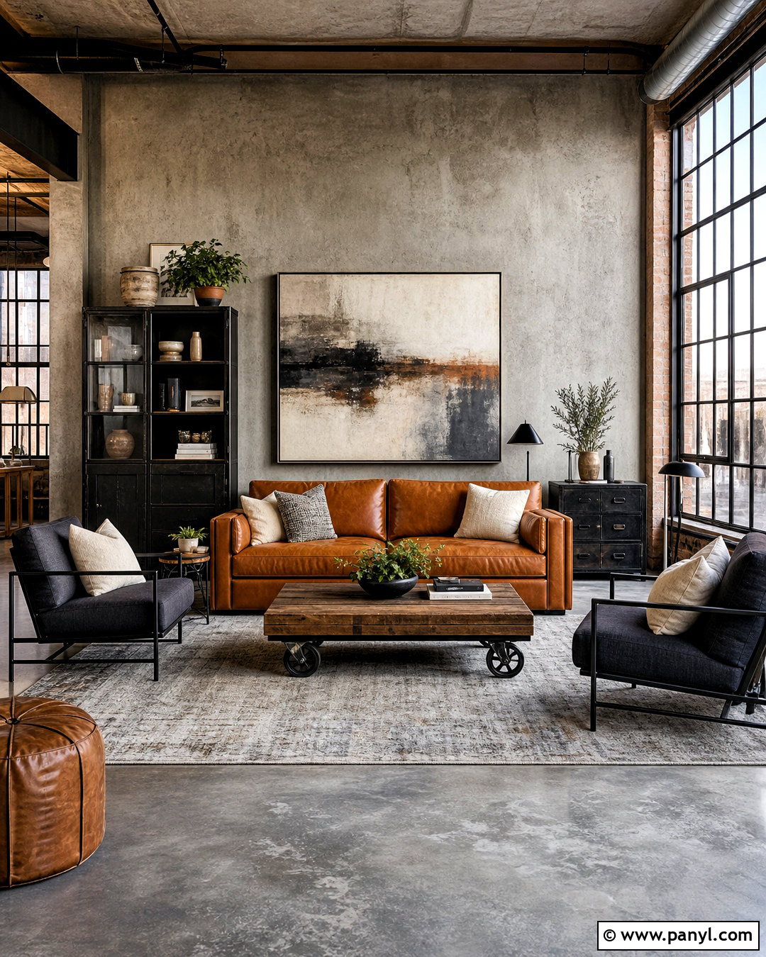 Industrial Gray And Cognac Living Room - 20 gray color palette living room ideas