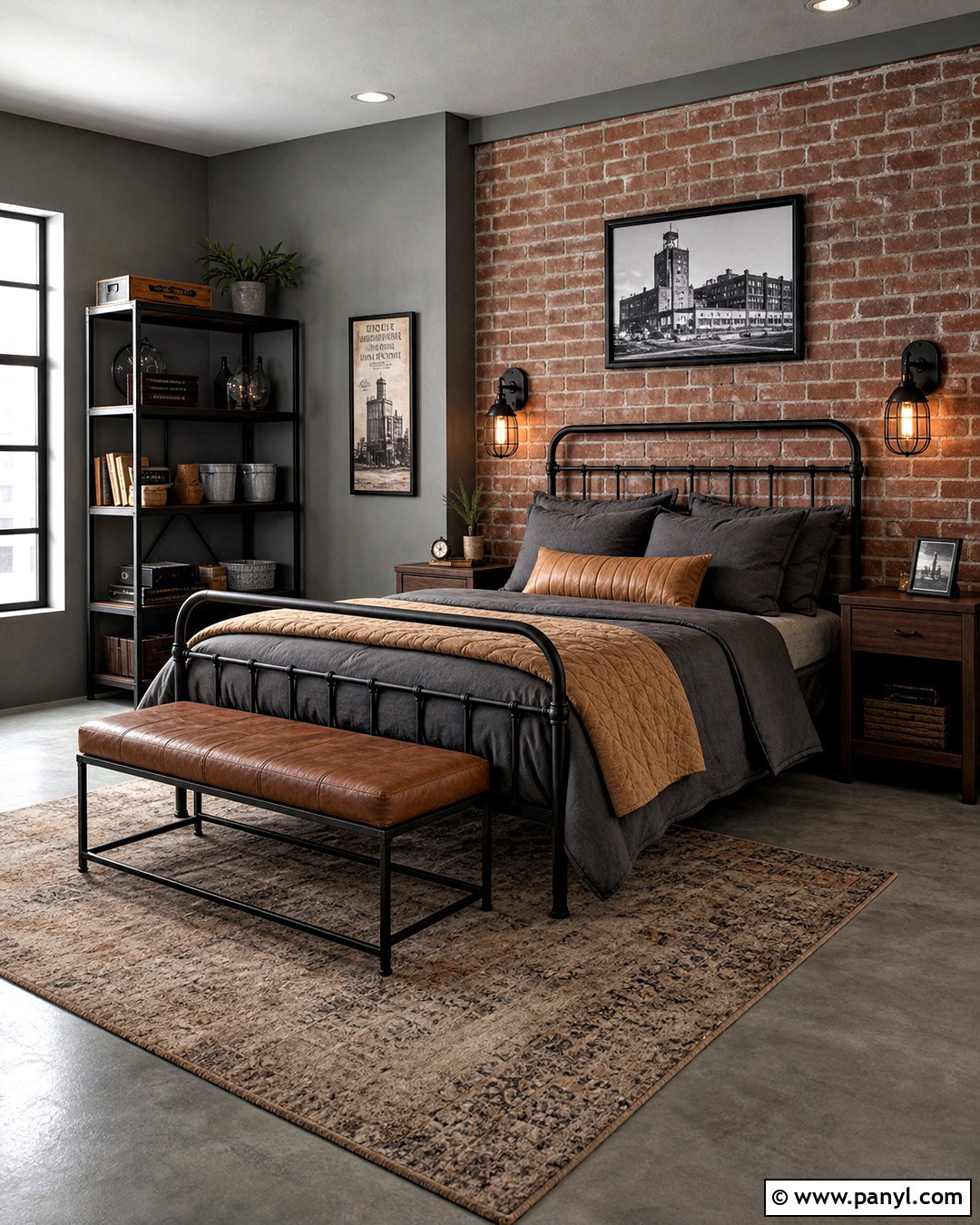 Industrial Gray Bedroom With Brick And Metal - 20 gray walls bedroom ideas