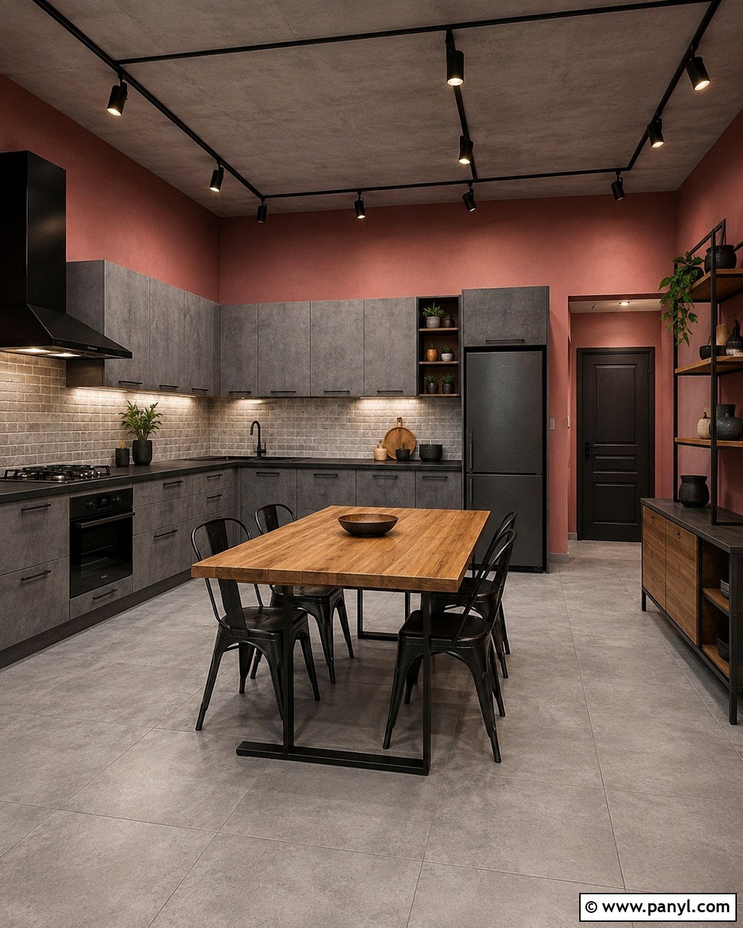 Industrial Grey Kitchen With Clay Pink Walls - 20 grey kitchen pink walls