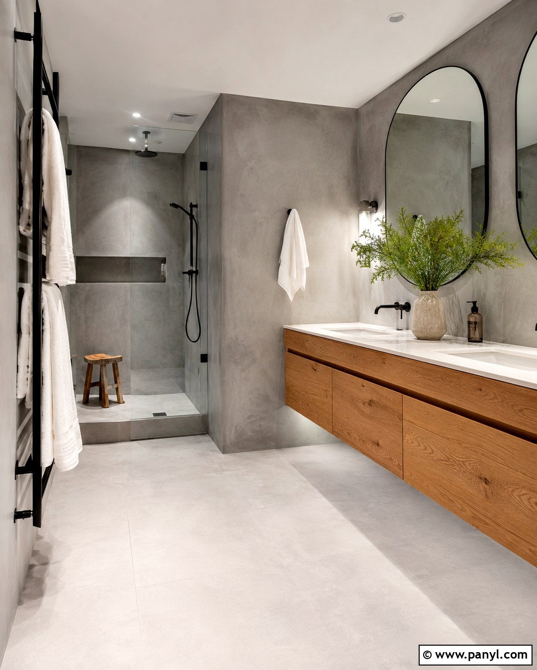 Industrial Grey Microcement Bathroom Wall - 20 Industrial Grey Wall Ideas