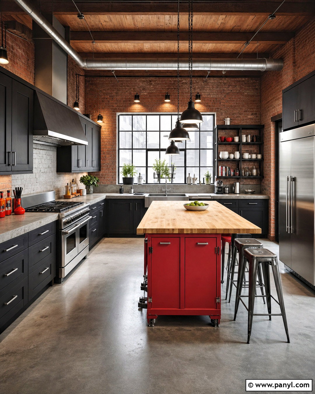 Industrial Kitchen With Red Accents - 20 kitchen with red accents