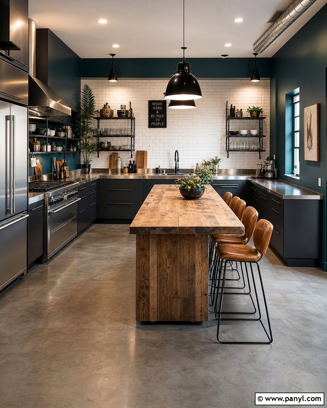 Industrial Kitchen With Teal Walls - 20 Modern Kitchen With Teal Walls