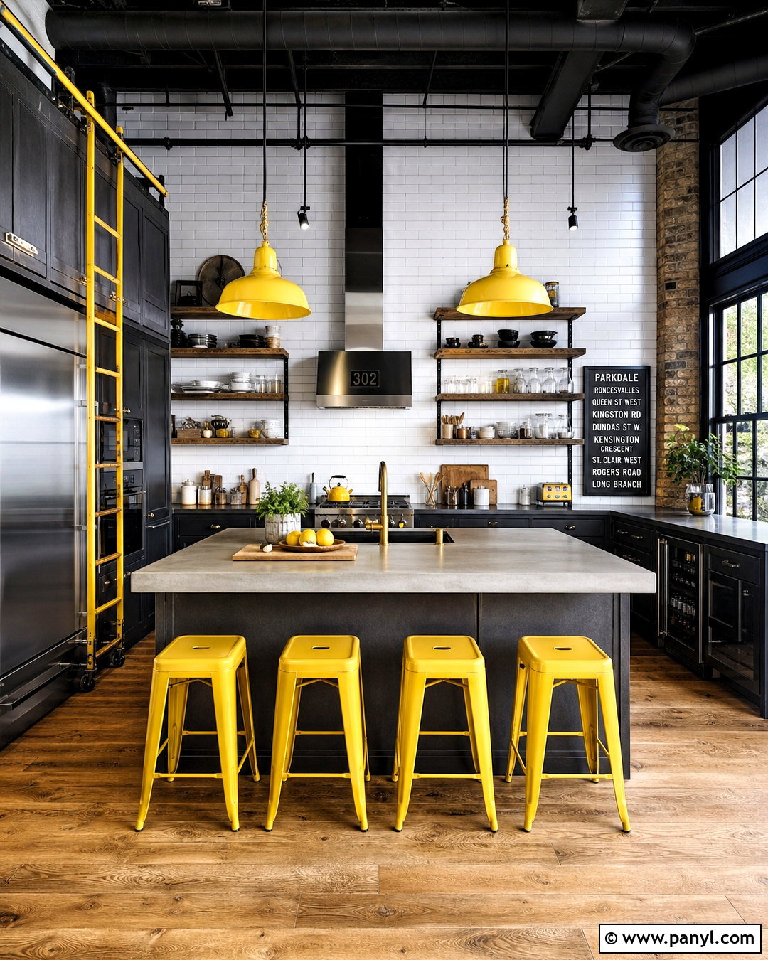 Industrial Kitchen With Yellow Metal Accents - 20 kitchen with yellow accents