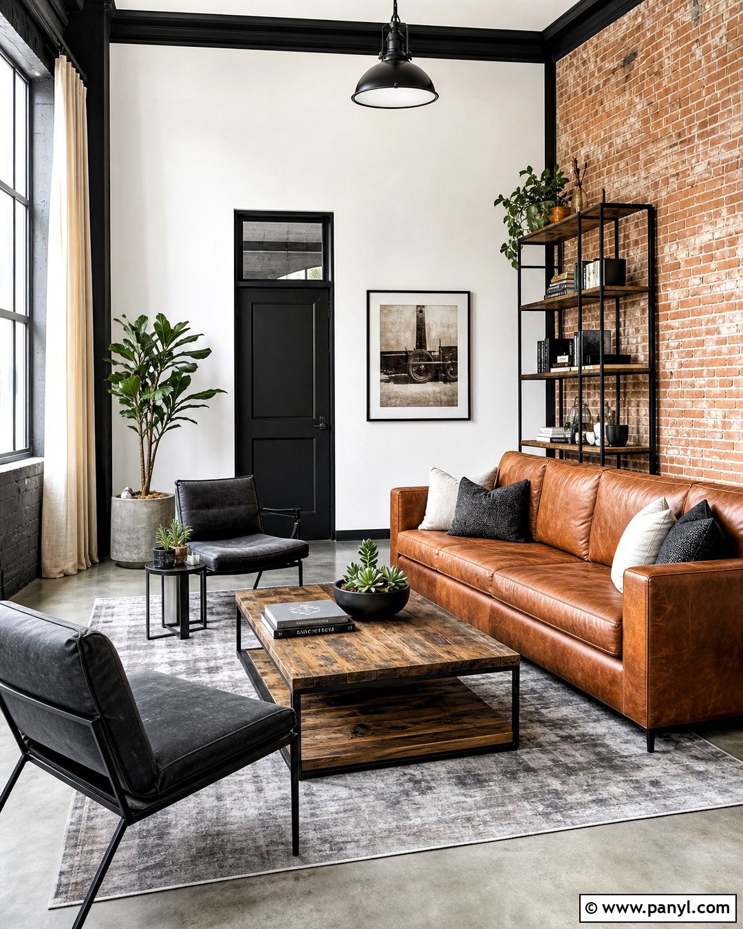 Industrial Living Room With Black Trim - 20 white walls black trim living room ideas