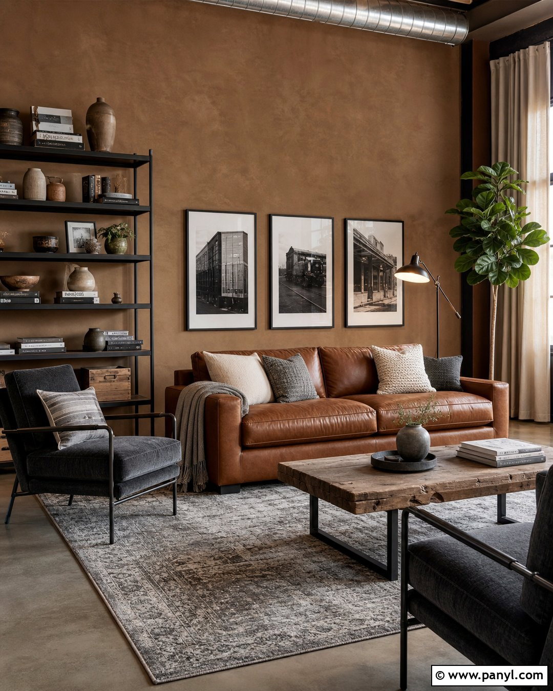 Industrial Living Room With Light Brown Walls - 35 light brown walls