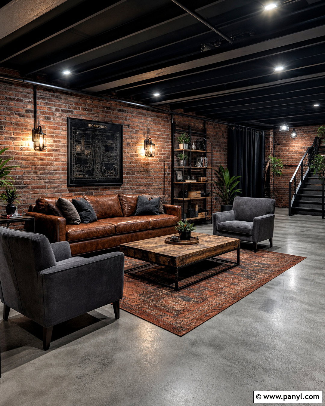 Industrial Moody Basement Lounge - 20 moody basement ideas