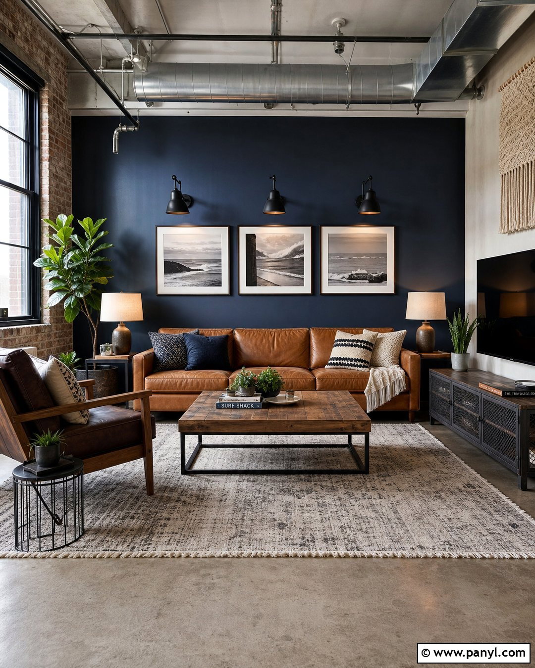 Industrial Navy Blue Accent Wall - 35 navy blue accent wall living room ideas